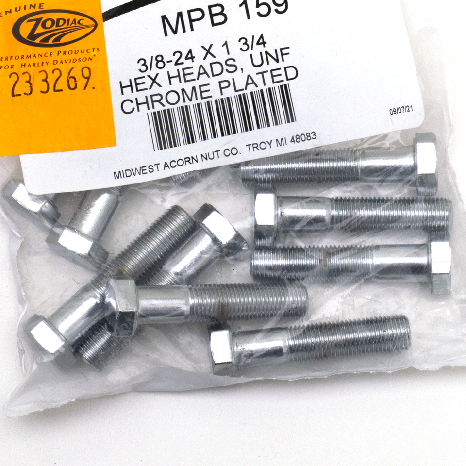10pck Chrome hex head screws 3/8-24x1-3/