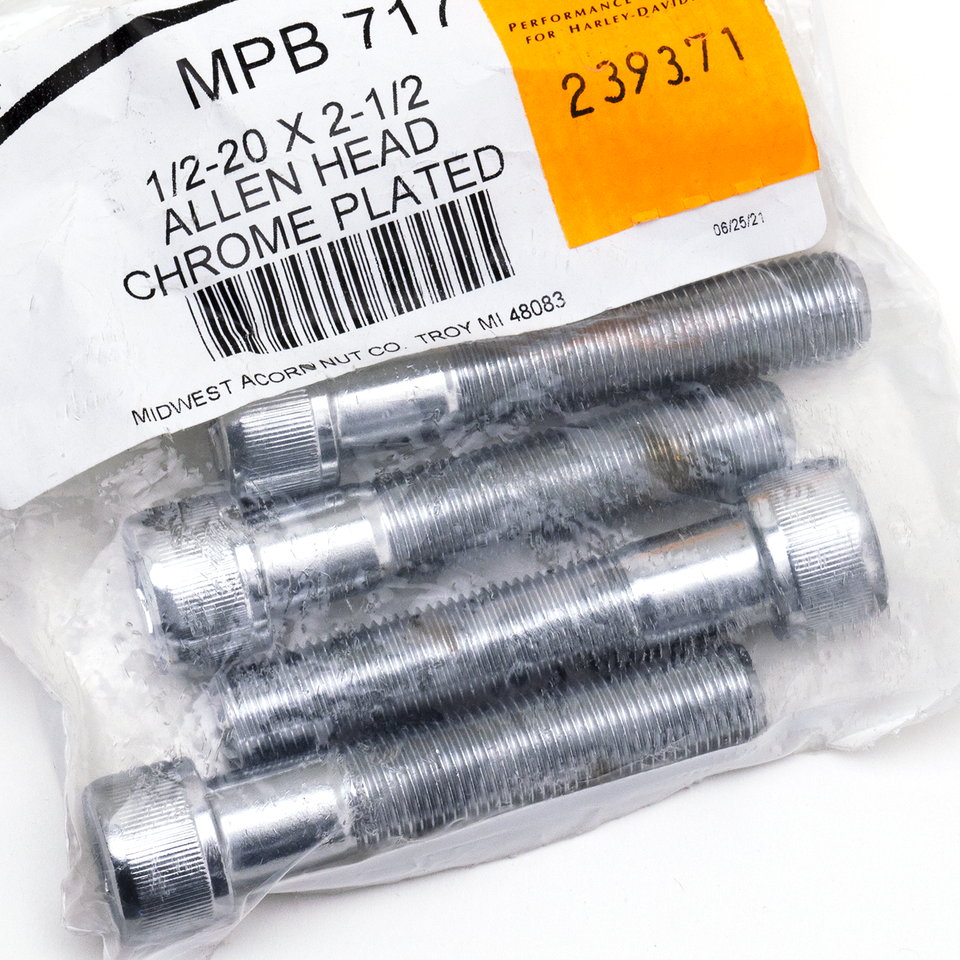 5pck Chrome Allen screws 1/2-20x2 1/2"