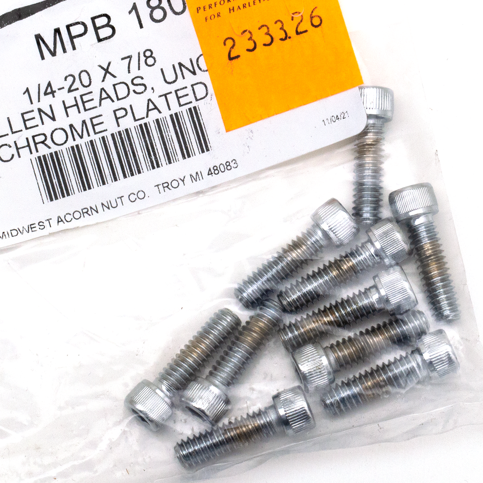 10pck Chrome allen screws 1/4-20x7/8