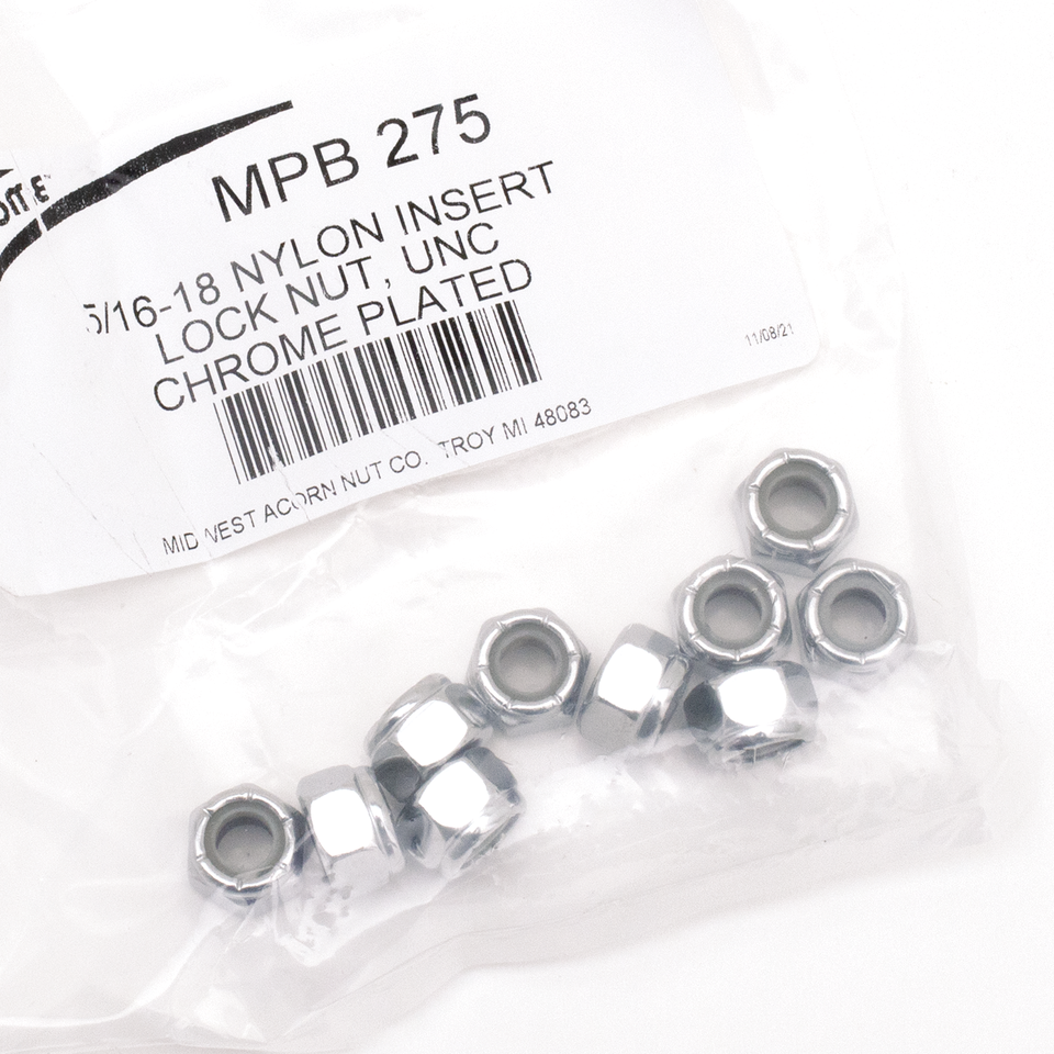 10pck Chrome nylock nuts 5/16-18 UNC