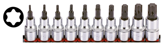 1/2" Socketbitset Torx 10Pc on rail