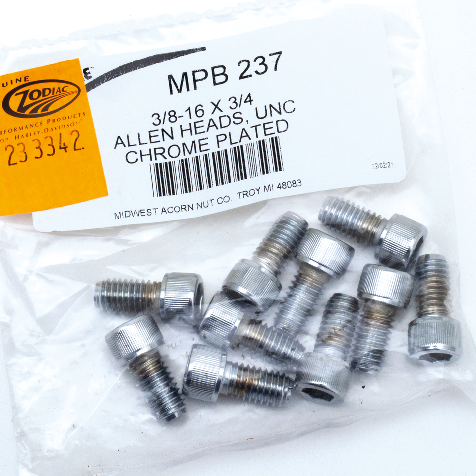 10pck Chrome allen screws 3/8-16x3/4