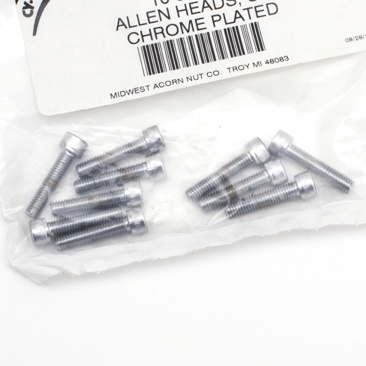 10pck Chrome allen screws 10-32x7/8