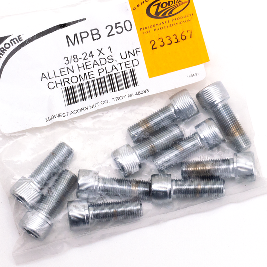 10pck Chrome allen screws 3/8-24x1.000