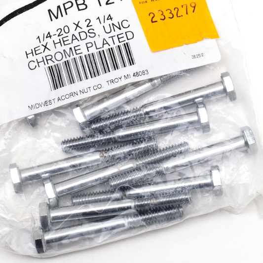 10pck Chrome hex head screw 1/4-20x2-1/4