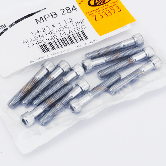 10pck Chrome allen screws 1/4-28x1-1/2"