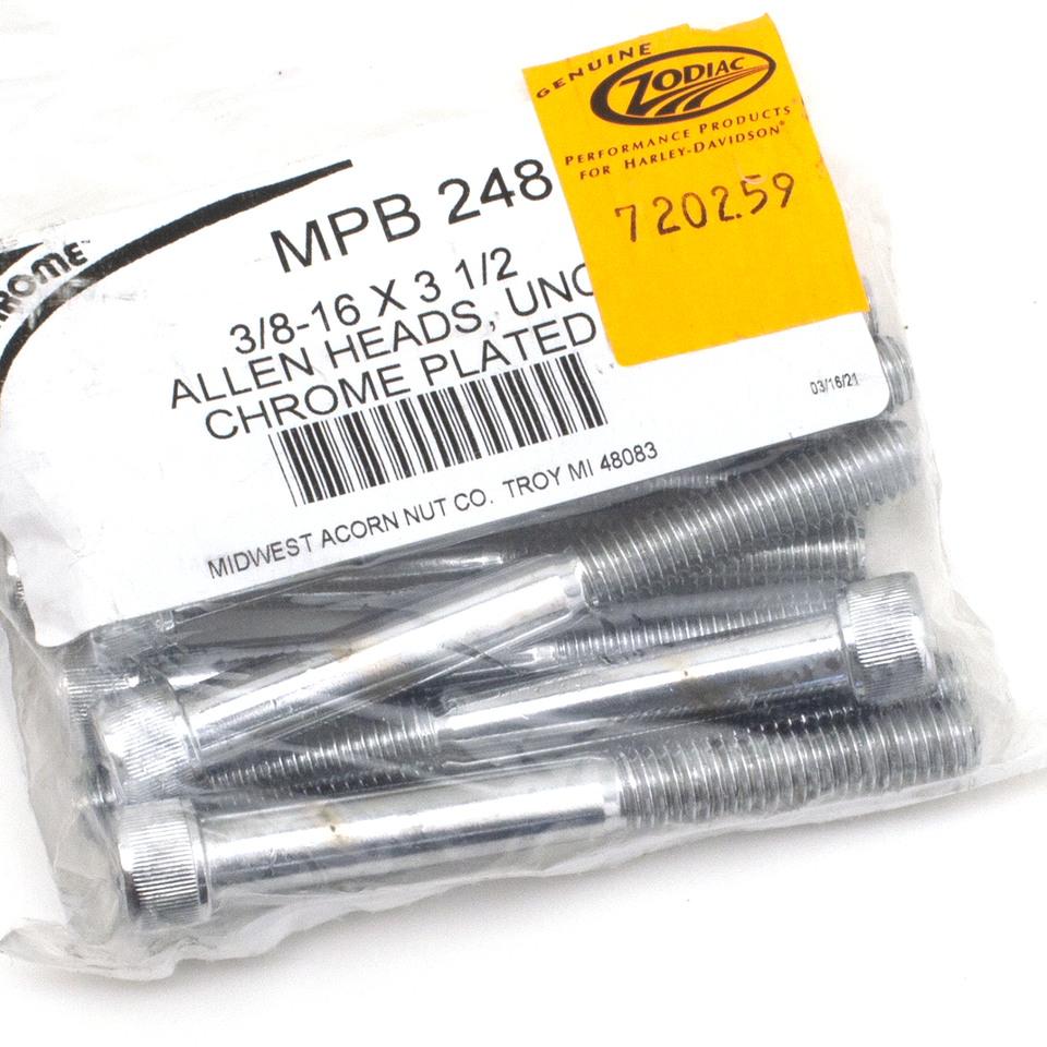 10pck Chrome Allen screws 3/8x3 1/2",UNC