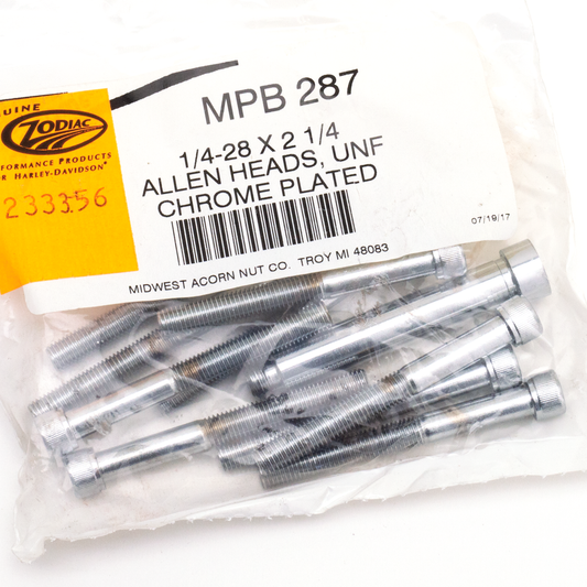 10pck Chrome allen screws 1/4-28x2-1