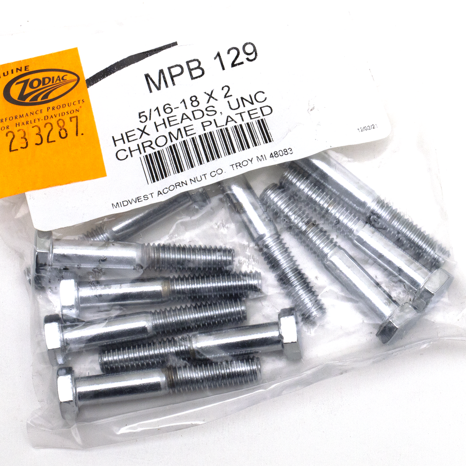 10pck Chrome hex head screws 5/16-18x2
