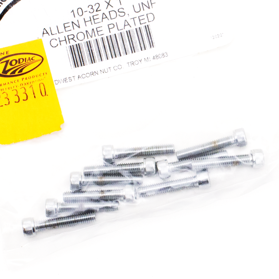 10pck Chrome allen screws 10-32x1