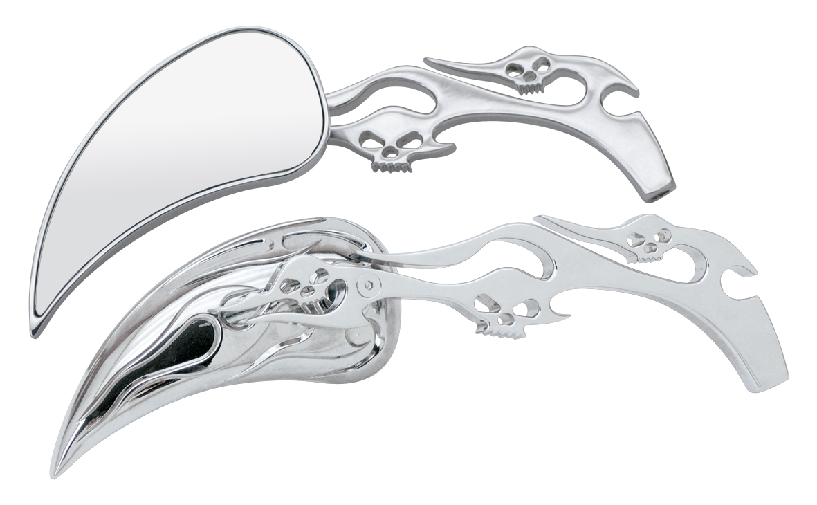 GZP Meteor mirrors w/skull & flame stem