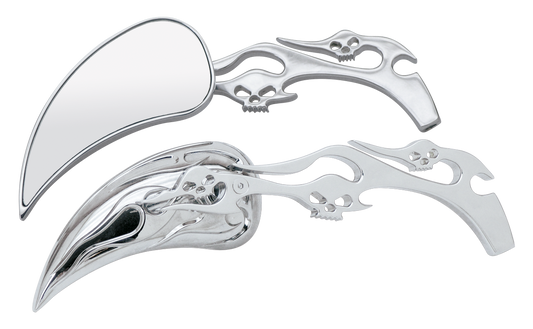 GZP Meteor mirrors w/skull & flame stem