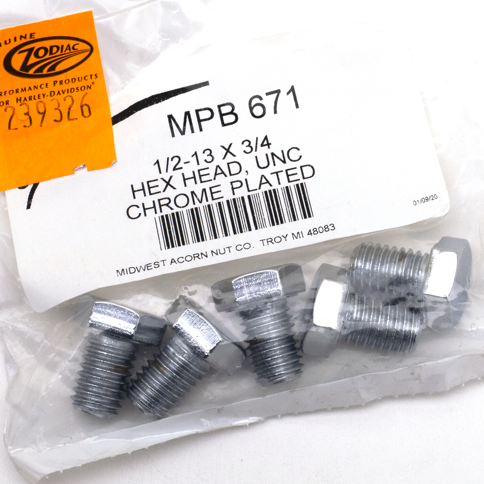 5pck Chr. hex head screws 1/2-13x3/4"