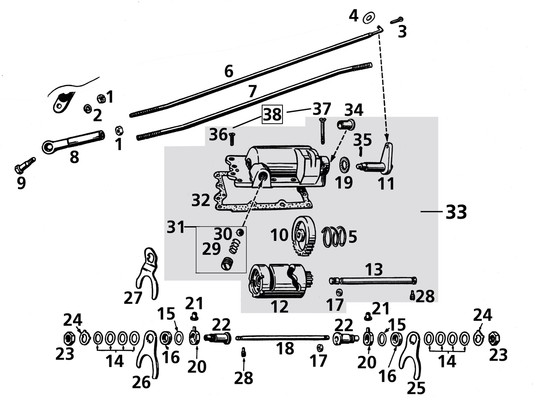 Rod hand shifter BT51-up chrome