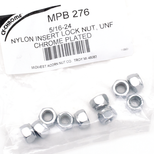 10pck Chrome nylock nuts 5/16-24 UNF