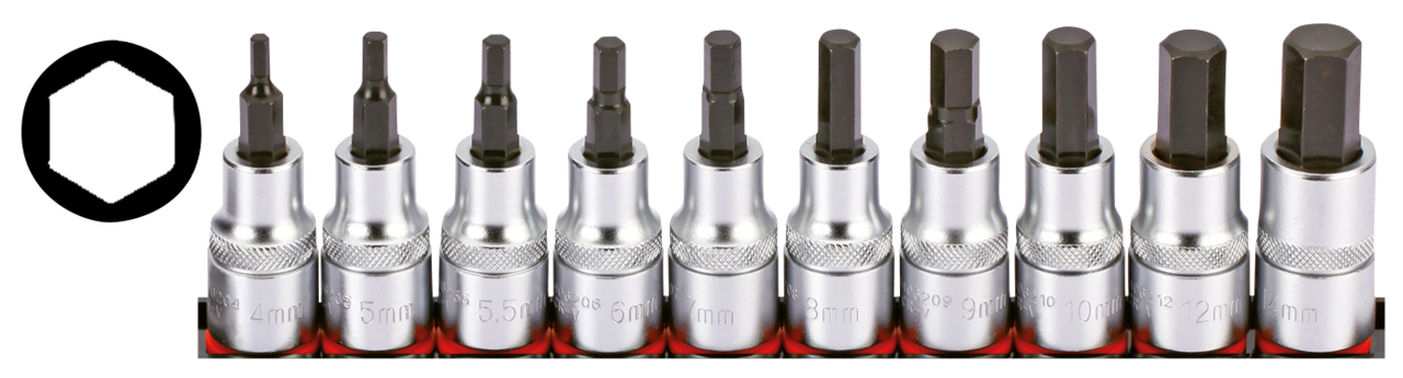 1/2" Socketbitset Hex metric 10Pc on rai