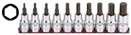 1/2" Socketbitset Hex metric 10Pc on rai