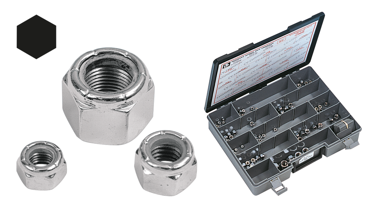 Ass. tray nylon insert hex nuts chrome