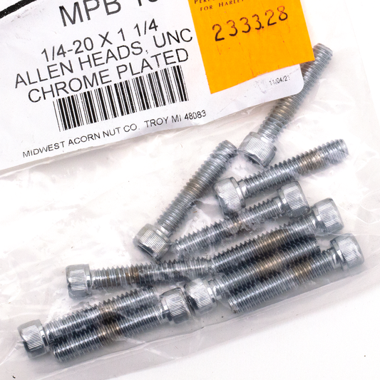 10pck Chrome allen screws 1/4-20x1-1/4"