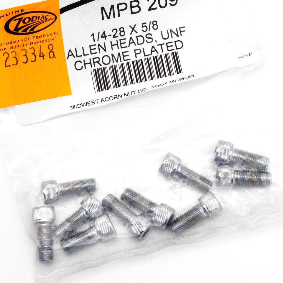 10pck Chrome allen screws 1/4-28x5/8