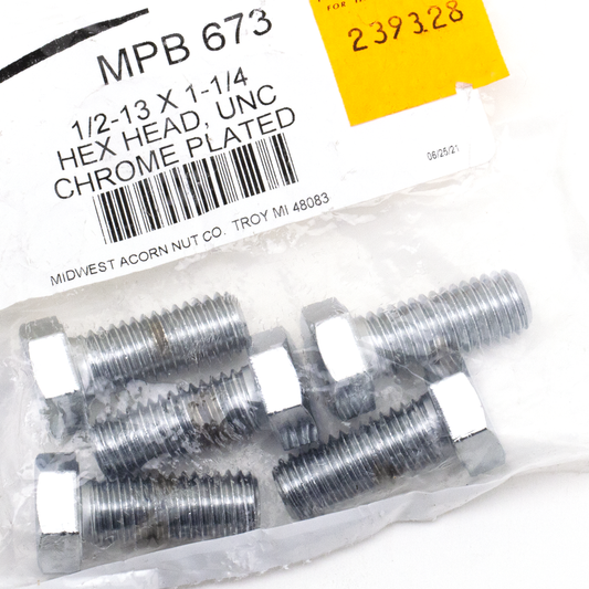 5pck Chr. hex head screws 1/2-13x1 1/4"