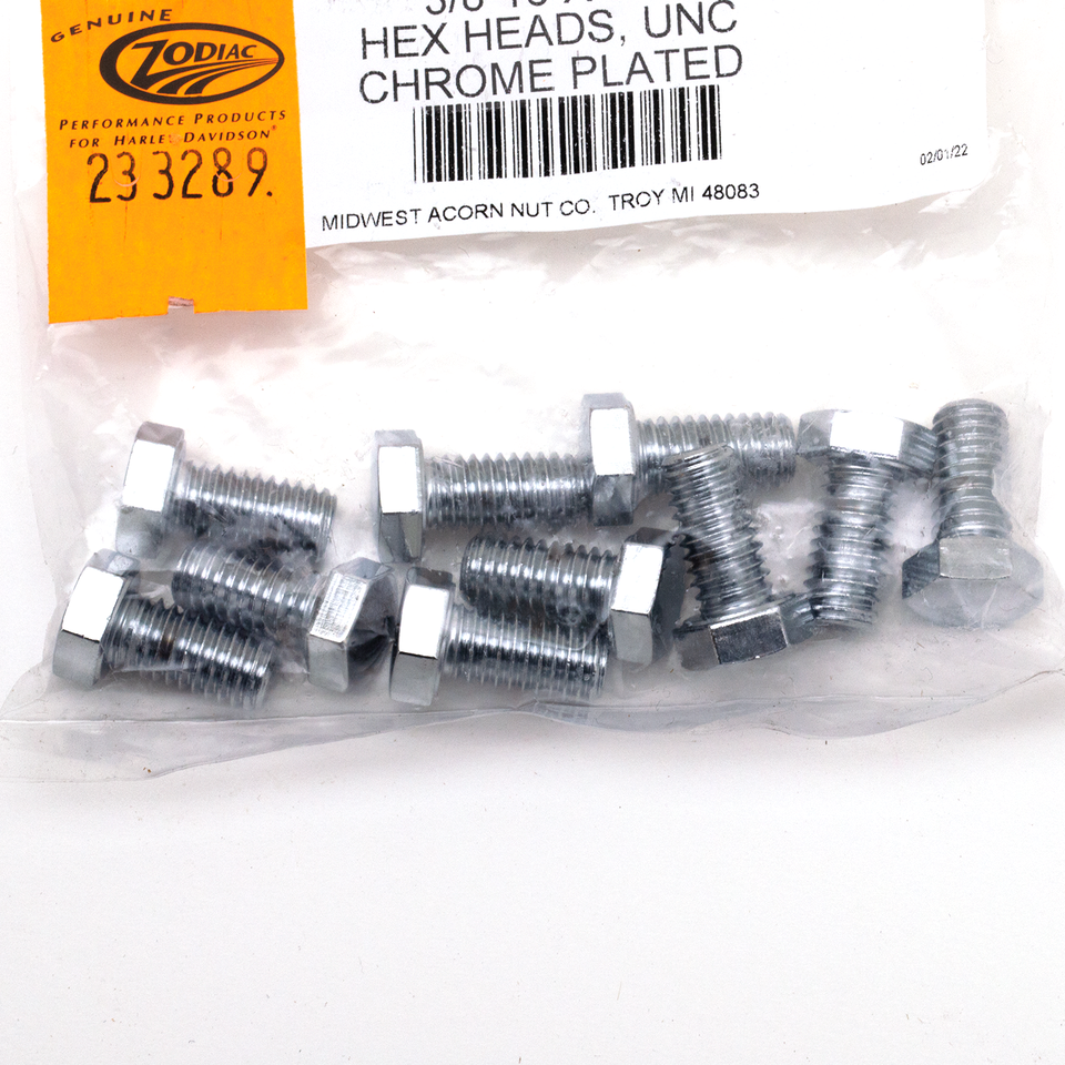 10pck Chrome hex head screws 3/8-16x3/4