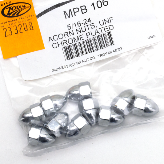 10pck Chrome Acorn nuts 5/16-24
