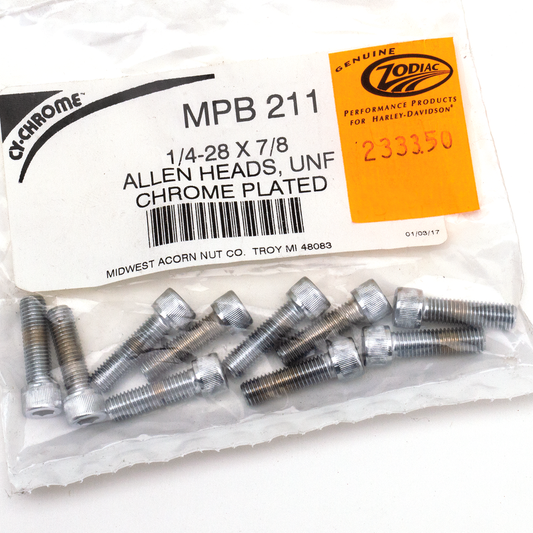 10pck Chrome allen screws 1/4-28x7/8