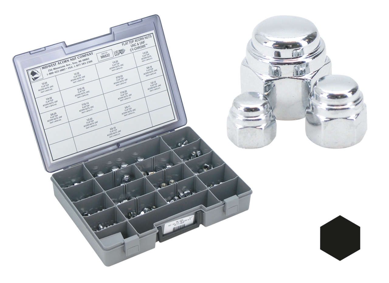 10Pck 1/4-28 Flat Top Acorn Nut