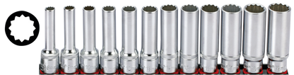1/2" Socketset 12-point long 12Pc on rai
