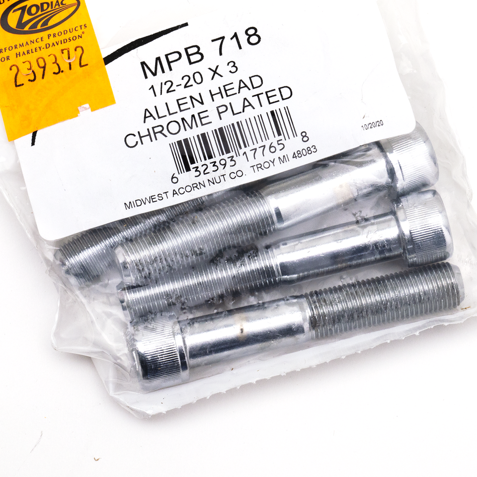 5pck Chrome Allen screws 1/2-20x3"