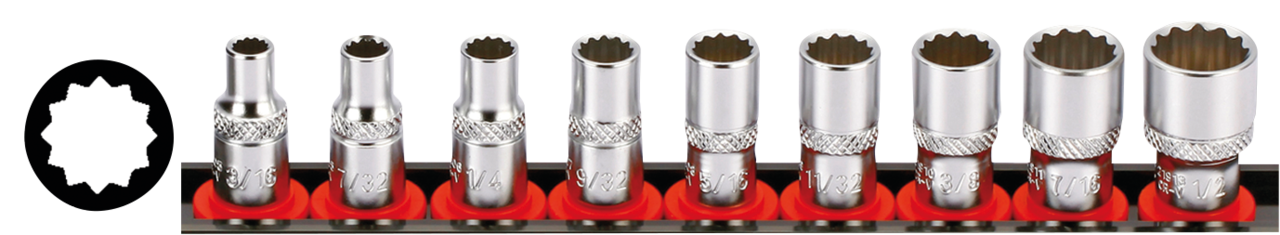 1/4" Socketset inch sizes 9Pc on rail