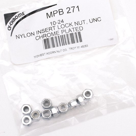 10pck Chrome nylock nuts 10-24 UNC