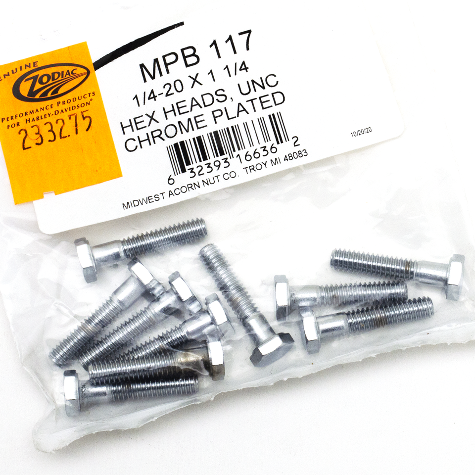 10pck Chrome hex head screw 1/4-20x1-1/4