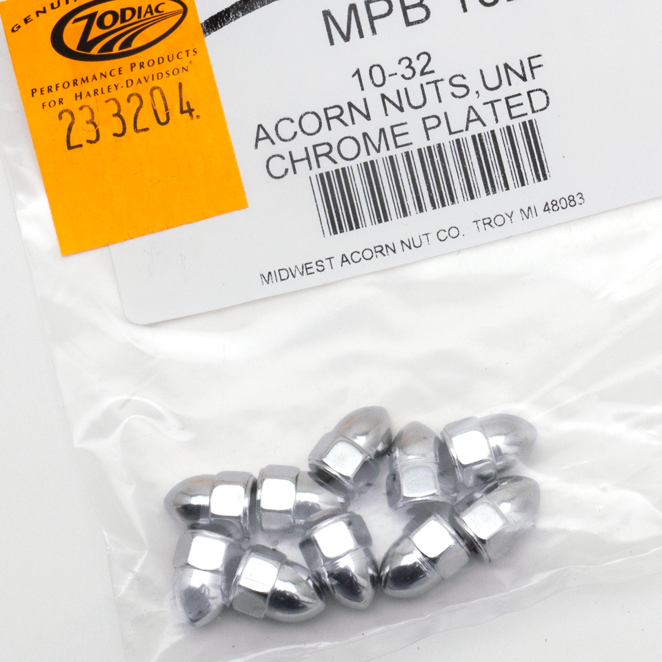 10pck Chrome Acorn nuts 10-32