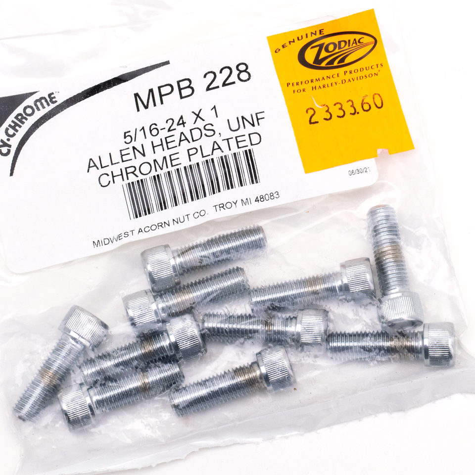 10pck Chrome allen screws 5/16-24x1
