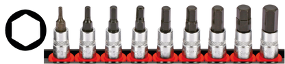 1/4" Socketbitset Hex metric 9Pc on rail