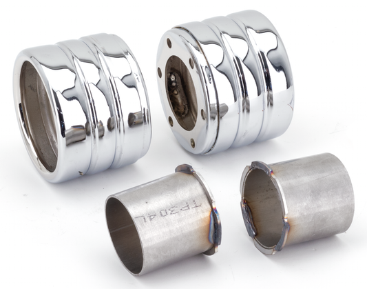 MCJ End Caps Race 90 Striped Chrome