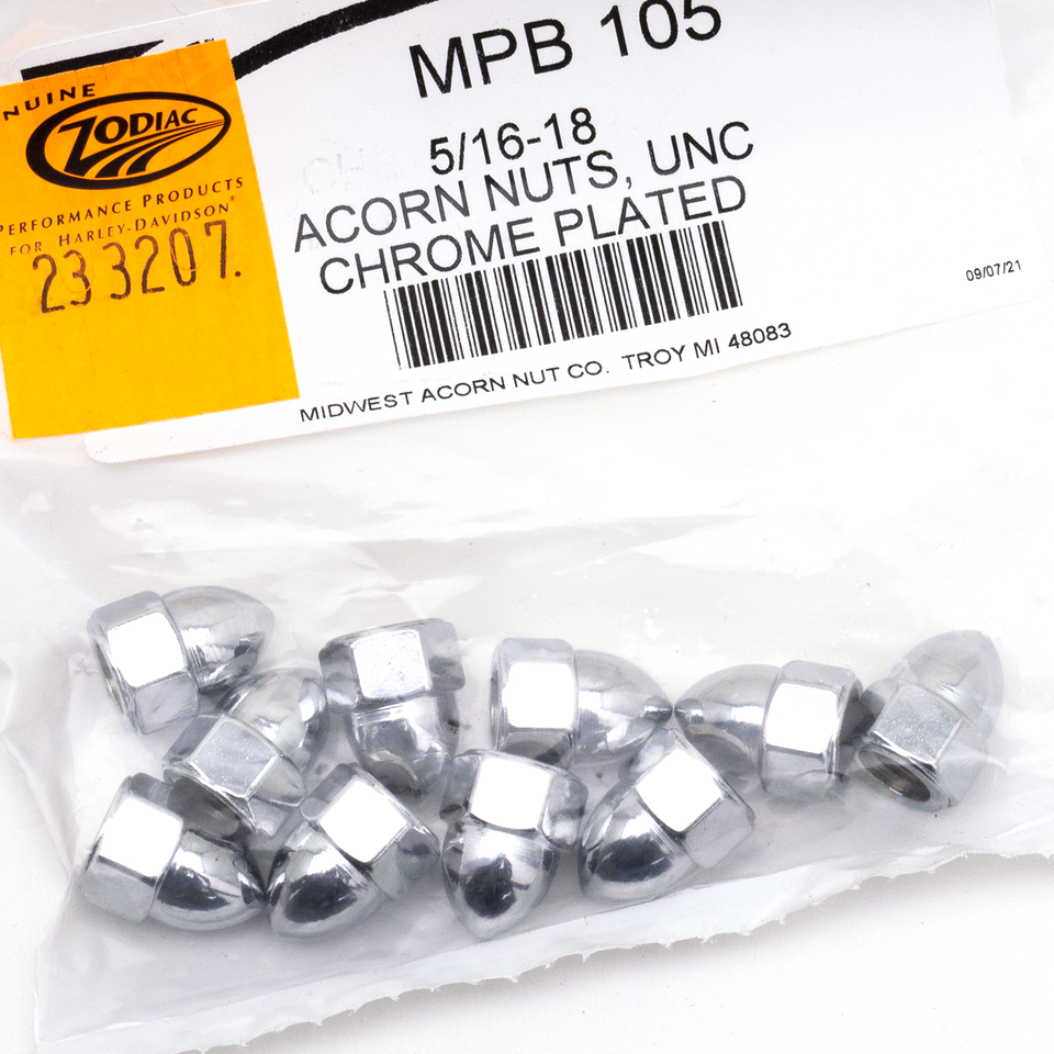 10pck Chrome Acorn nuts 5/16-18