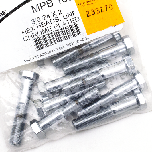 10pck Chrome hex head screws 3/8-24x2  1