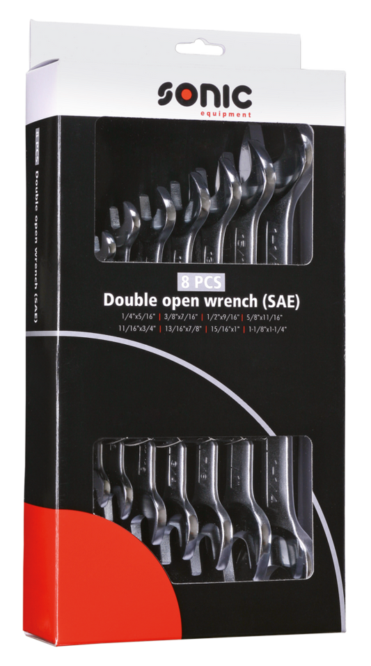 Double open wrench set inch sizes 8Pc
