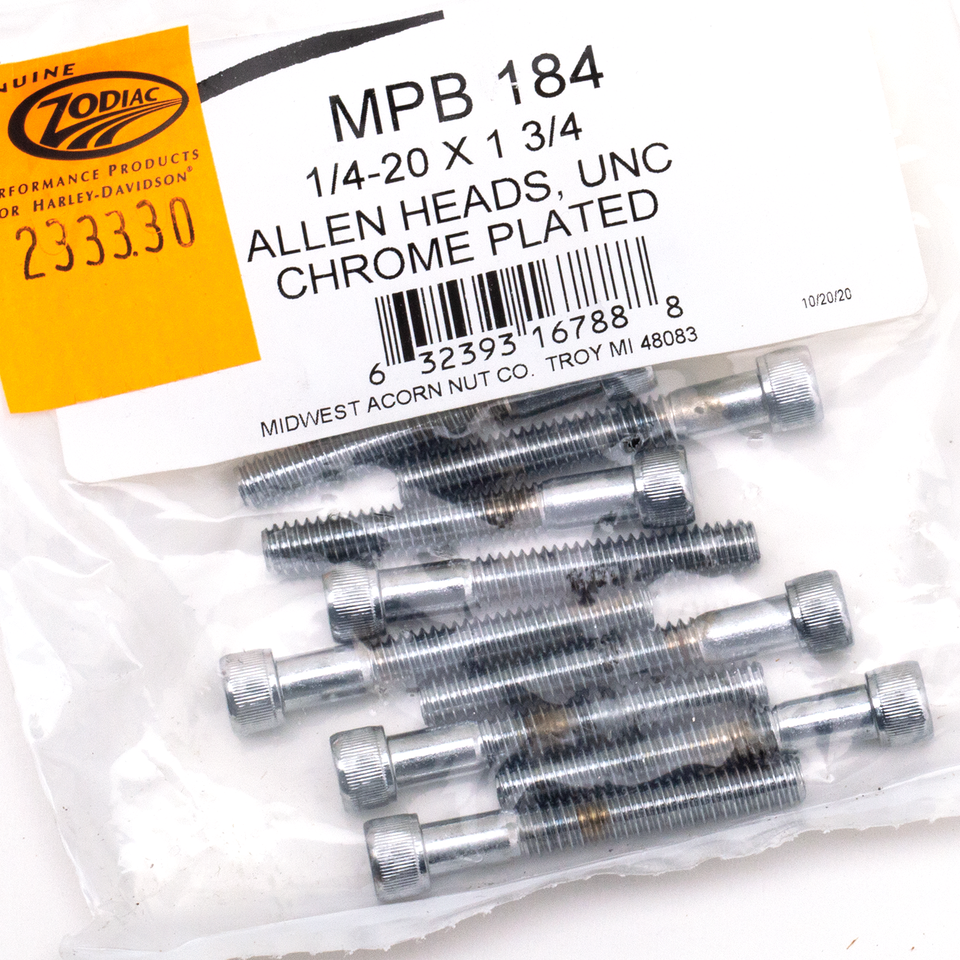 10pck Chrome allen screws 1/4-20x1-3/4