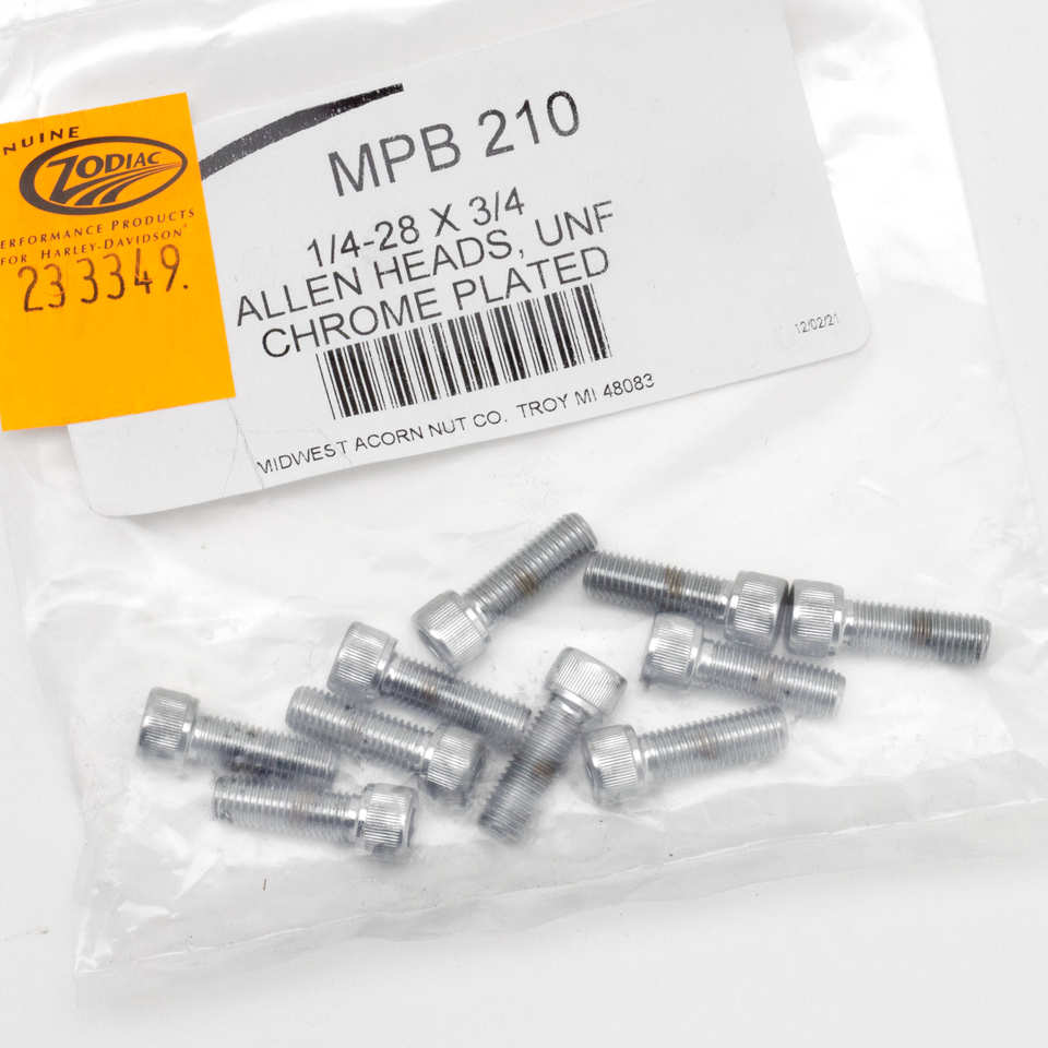 10pck Chrome allen screws 1/4-28x3/4