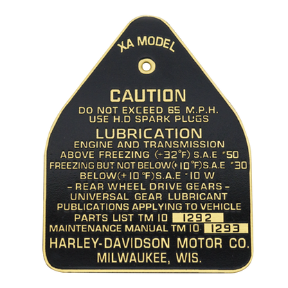 cautionplate brass, XA models