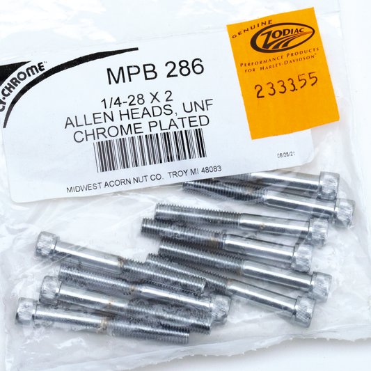 10pck Chrome allen screws 1/4-28x2