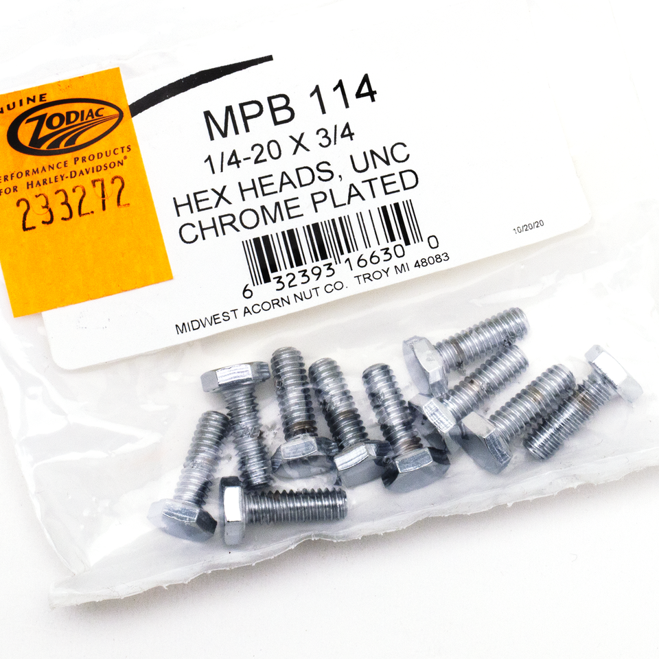 10pck Chrome hex head screws 1/4-20x3/4