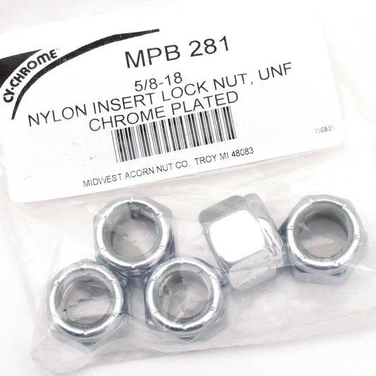 5pck Chrome nylock nuts 5/8-18 UNF